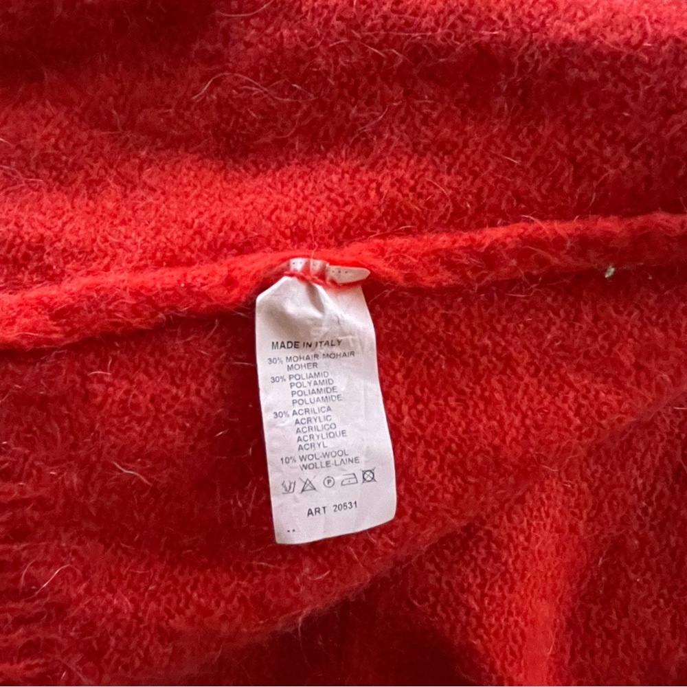 Italian Mohair Blend Red Longline Cardigan | Made in Italy Cozy Statement - Picture 6 of 6